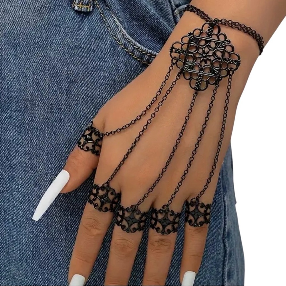 Bracelet OS Hand Chains Black Filagree